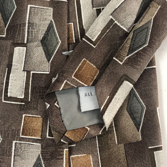Vintage Pierre Cardin Tie Geometric Abstract Brown Gray Diamond Square Silk - Picture 7 of 9
